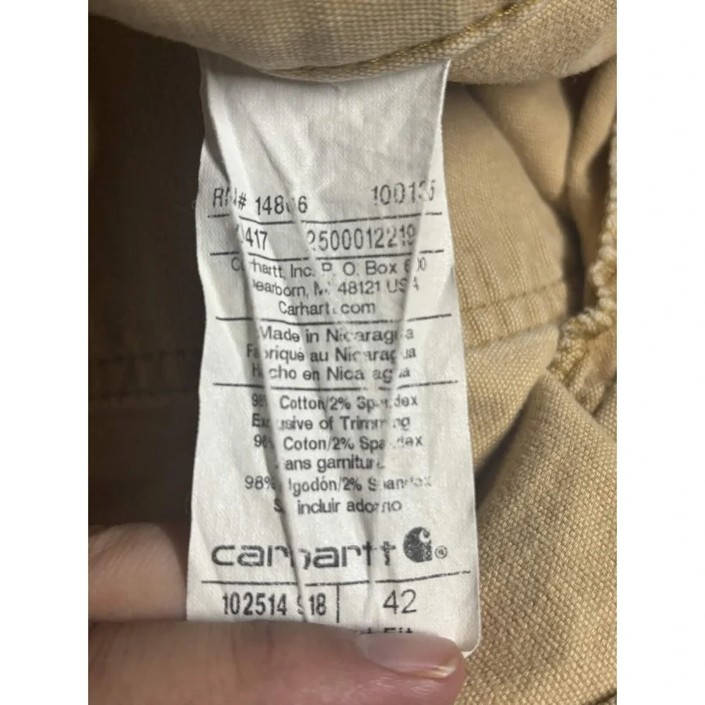 Carhartt Mens 42 Carpenter Work Shorts Beige Cotton Canvas Relaxed Fit 102514